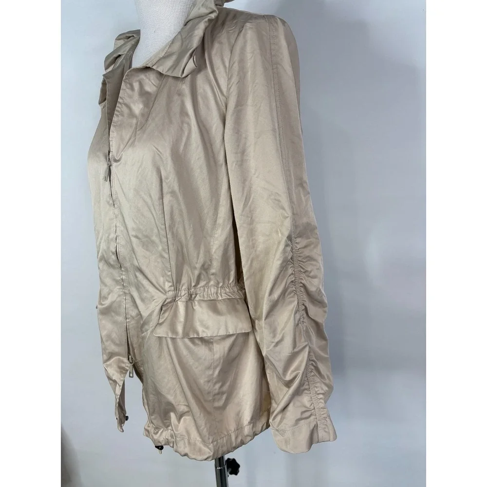 Lafayette 148 New York Jacket Women 10 Beige Lightweight Ruched Zip Quiet Luxury
